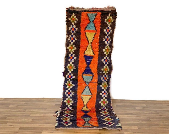 Gorgeous Geometric Runner Rug,Handmade Berber Area,Soft Shaggy Entryway, 2.7x7.7 ft