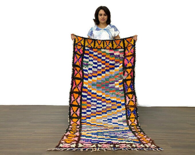 Moroccan Runner Rug,Colorful Checkered Rug,Exclusive Kilim Area Rug,Entryway Kilim Shag Rug,Living Room Rug Area