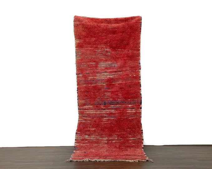 3'x8' ft,Ethnic Wool Rug Handmade Berber Boho Carpet , Handwoven Beni Ourain Wool Rug ,Red Rug