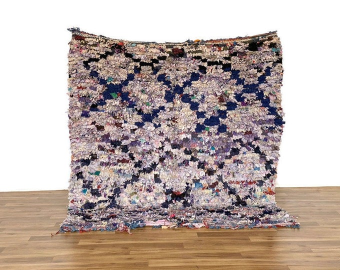 Moroccan Runner Rug,Boucherouite Rug,Shag Carpet,Stylish Bedroom Rug,Gray Rug,Housewarming Gifts 5.4'x4.8' Feet