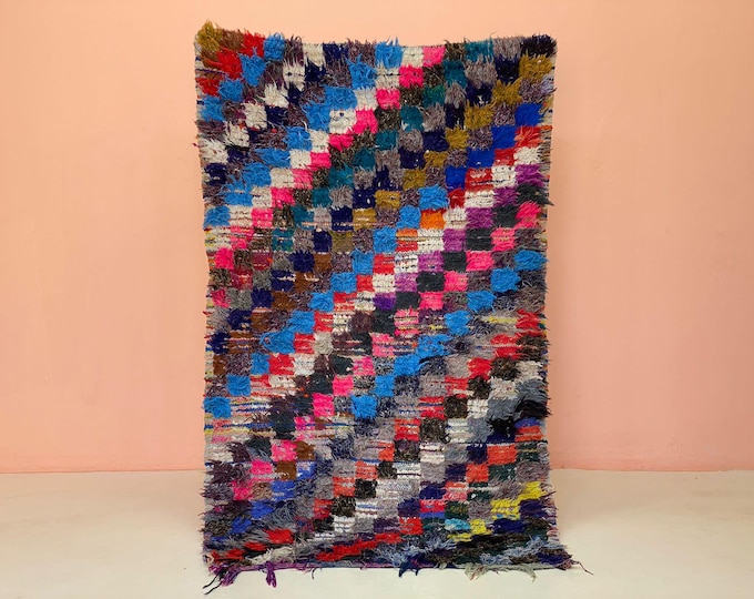 Tradionnel Moroccan Rug Shaggy Rug,Checkered  Runner,Colorful Bedroom Rug,Floor Rug 3x6 ft