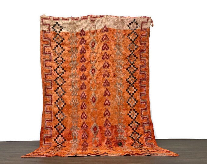 Diamond Rug Moroccan Rug Handmade Vintage (110x62 inch) Runner Berber Area Soft Orange Color
