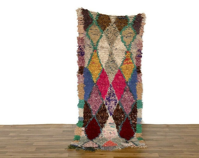 Diamond Pattern Rug "BENI Ourain" Authentic Runner 6'2'x2.7' FT Handmade  Gorgeous Hallway "Yarn " Boucherouite