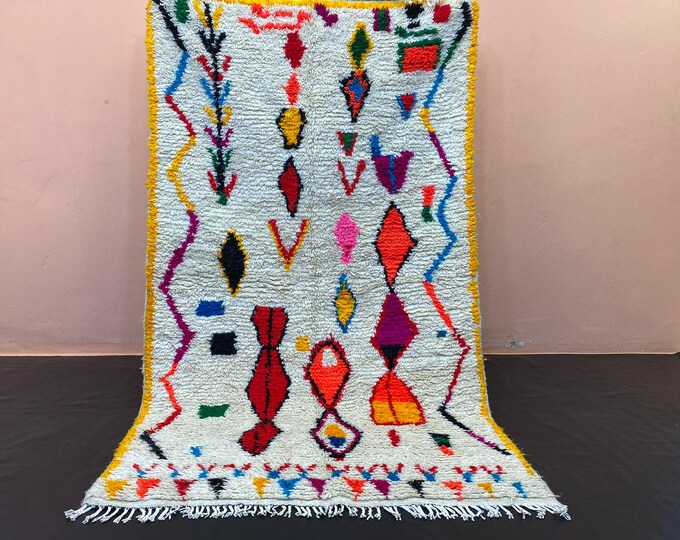 Genuine Wool Area Rug Funky Berber Moroccan Custom Rug  Colorful Runner Rug Authentic Pink Rug