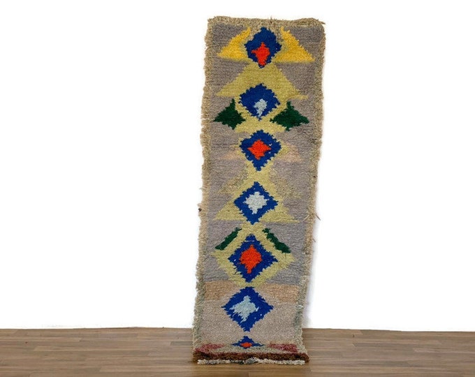 Colorful Runner 6.8FTx1.8FT Shaggy Rug Boucherouite Carpet Hand Knotted