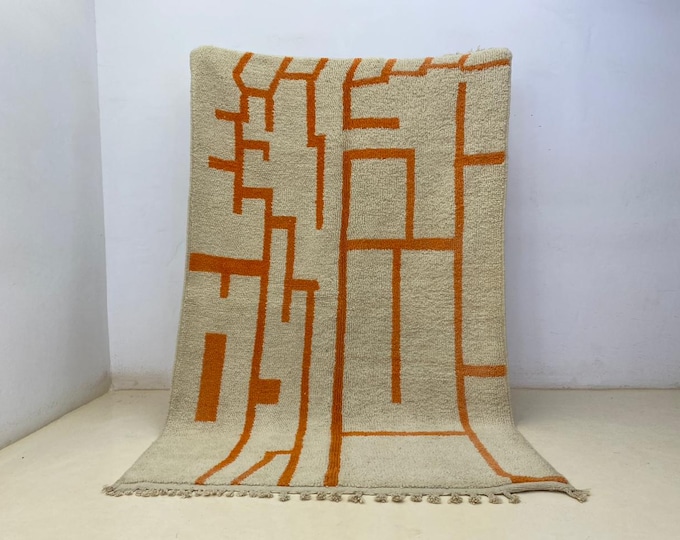 Gorgeous Custom Moroccan Rug Handamde Orange Rug,Cozy Entryway ,Wool  Rug Shaggy Stair Runner, Farmhouse Rug Beni Ourain Area