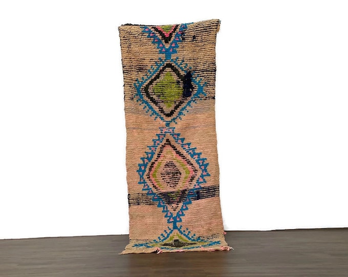 Vintage Moroccan Rug 2'4x8' ft, Handmade Wool Berber Carpet, Boho Area Rug, Beni Ourain Style, Bohemian Home Decor, Neutral Moroccan Rug