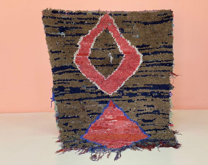 Lovely Vintage Rug Shaggy Area Runner Handmade Bedroom Rug Stylich Bedroom Rug,Washable Machine Rug,3x4'4 ft ,Brown Rug,Boucherouite Rug