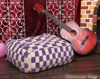 Berber Purple Pouf Checkred Ottoman Pouffe Coffee Hand-woven Table Beanbag Footstoo Chaggy  Pouf Pillow Handmade Blue & White