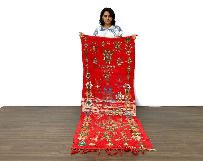Moroccan Red Rug,Stunning Soft Area Rug,Solid Premium Unique Runner Rug,Cotton Runner Rug,2x9 ft