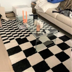 New Check Rug Beni Ourain Handamde  Hallway  Teppich Area " Wool " Shaggy  Carpet Checkerboard Runner