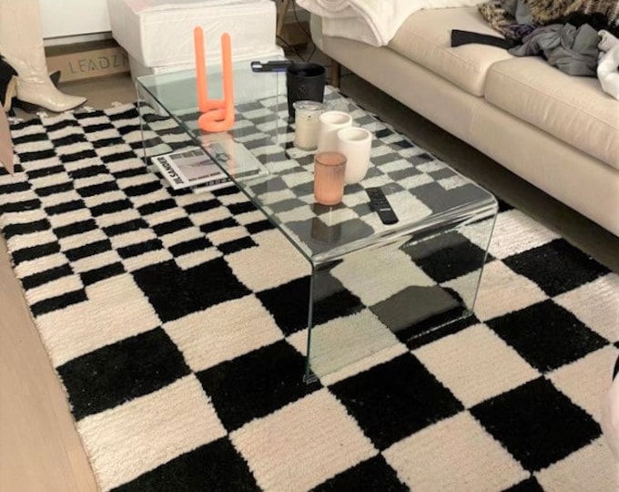 New Check Rug Beni Ourain Handamde  Hallway  Teppich Area " Wool " Shaggy  Carpet Checkerboard Runner