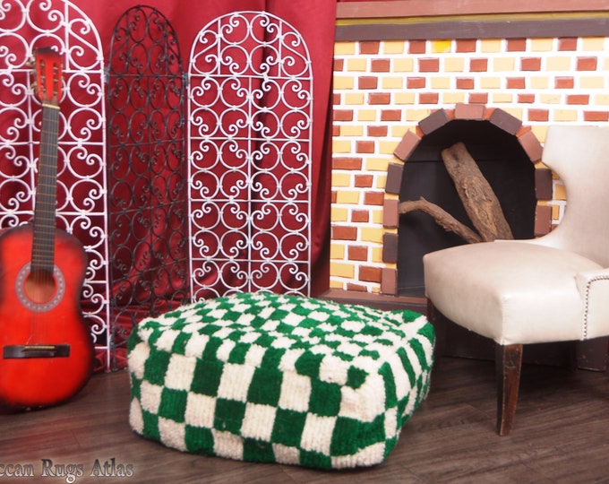 Amazing Check Pouf Handmade Ottoman Pouffe GorgeousFootstool Coffee Table Beanbag Footstool Pouf Pillow Handmade Green & White