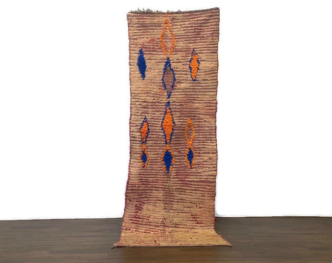 Mid Century Moroccan Rug ,2'6x7'8 ft ,Vintage Berber Wool Carpet Bohemian Decor,Cream Runner