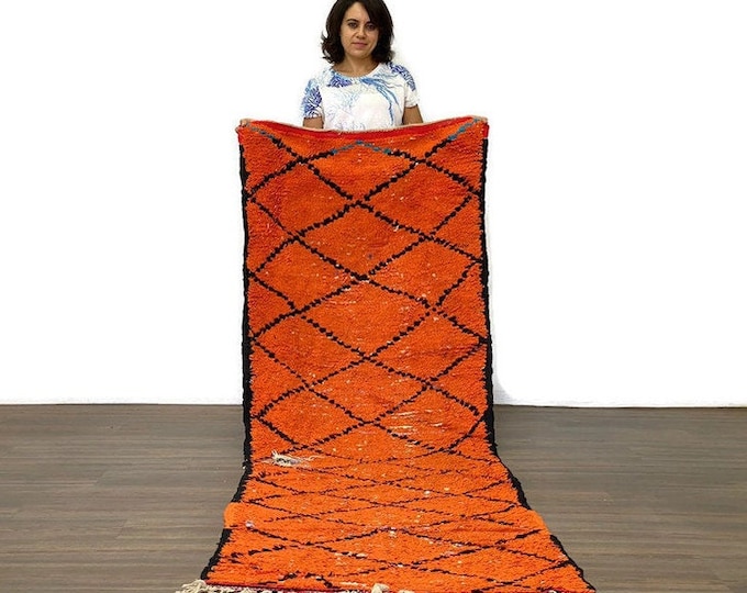 Orange Runner Rug,Tribal Floor Rug,Cherouite Outdoor Rug,Shag Berber Area Rug 2x8 ft