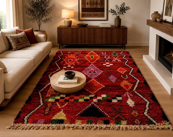 Custom Red Moroccan Rug Runner, Woolen Berber Rug