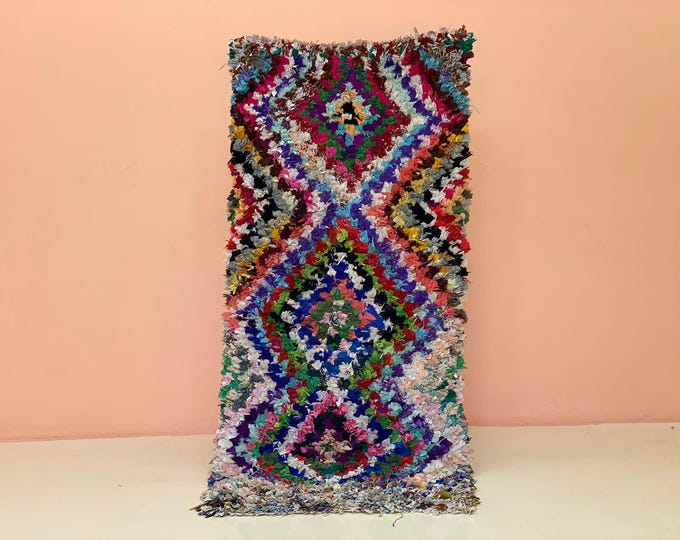 Boho Check Rug Handmade Hallway Shaggy Handmade Carpet Wachable Machine RugDoorMat Runner Beth Rug 3x6.5 ft