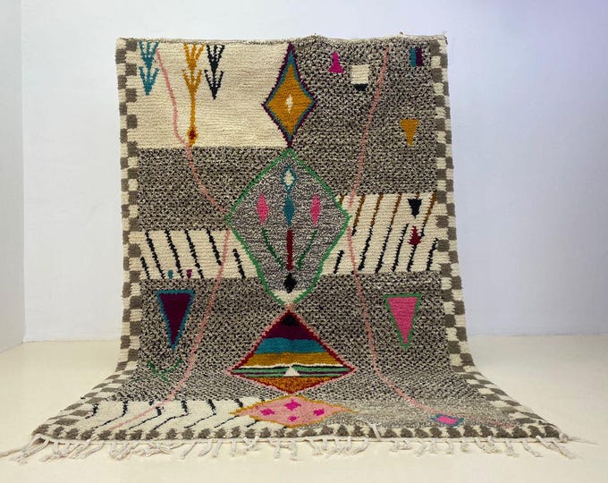 Funky Beber Moroccan Custom RugMoroccan Woolen Carpet,Cozy Indoor Accents,Modern Handwoven Rug ,Shaggy Runner,Gray Rug