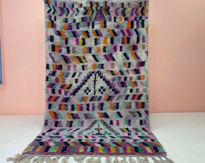 Abstract Moroccan Runner Rug Fluffy Farmhouse Runner Beni Ourain Area Shaggy Area