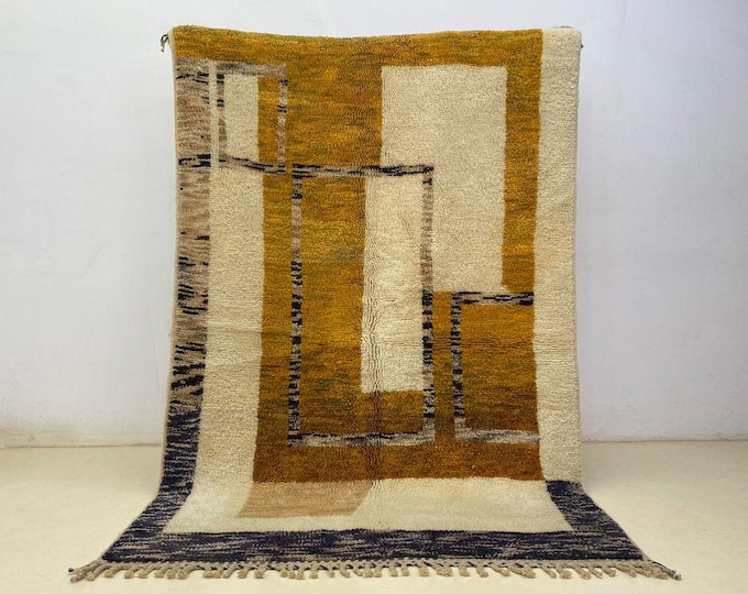 Abstract Beni Mrirt Yellow  Rug  For Living Room Rug  Handwoven Large Moroccan Rug Custom Wool Carpet Stair Runner/ALL SIZE