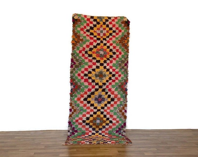 Stunning Check Runner Rug,Vintage Berber Area, Living Room Rug,MatDoor Runner 2.8'x7'ft