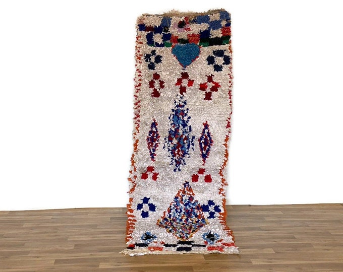 Fluffy Exclusive Runner Rug, Cloroful Beni Ourain Area Solid Entryway Kilim Runner  2'x7'7 ft
