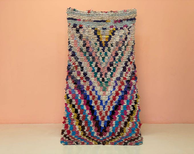 Authentic Moroccan Rug Handmade Vintage Berber Wool Rug Bohemian Area Rug Unique Home Decor Checkered Rug (3'x7'8")ft