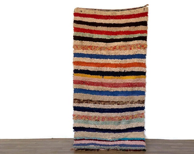 Stripped Hallway Shaggy Runner Boho  Rug Teppiche Carpet  6'2'x2'9'FT HandWoven Boucherouite Colorful