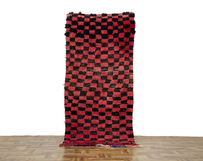 3x6 ft,Moroccan Checkered Rug,Entryway Checker Kilim Rug,Shag Checkeboard Runner,Bedroom Rug,Handmade Carpet