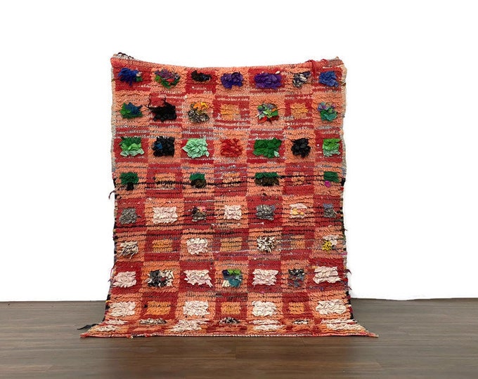 3x5 ft,Handmade Vintage Moroccan Rug – Boucherouite Azilal Berber Carpet – Checkered Pink Rug – Boho Home Decor–One of a Kind Tribal Rug