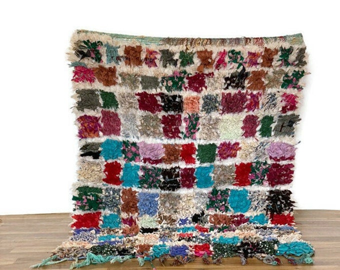 Amazing Checkered  Rug Teppiche Carpet  5'2'x3'4' FT Checkebord Hallway Shaggy Runner Boucherouite Colorful