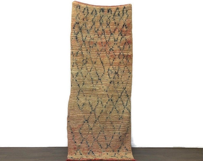 Handmade Moroccan Rug - Wool Berber Carpet-Boho Beni Ourain Style Area Rug- Vintage Tribal Decor- Living Room Floor Rug 3x10 ft,Long Runner