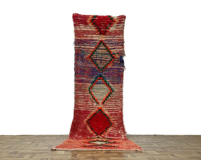 Ethnic Wool Rug Handmade Berber Boho Carpet ,3'x12' ft, Handwoven Beni Ourain Wool Rug Tribal Berber Carpet