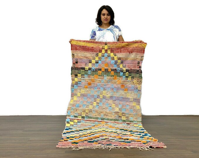 3x7 Ft,Authentic Checker Area Rug ,Living Room Rug Housewarming Rug,Ethnic Kilim Rug,Matdoor Rug