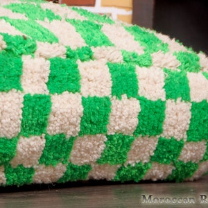 Checkred Moroccan Pouf Ottoman Pouffe Handmade Footstool Coffee Table Beanbag Footstool Pouf Pillow Handmade Green & White image 5