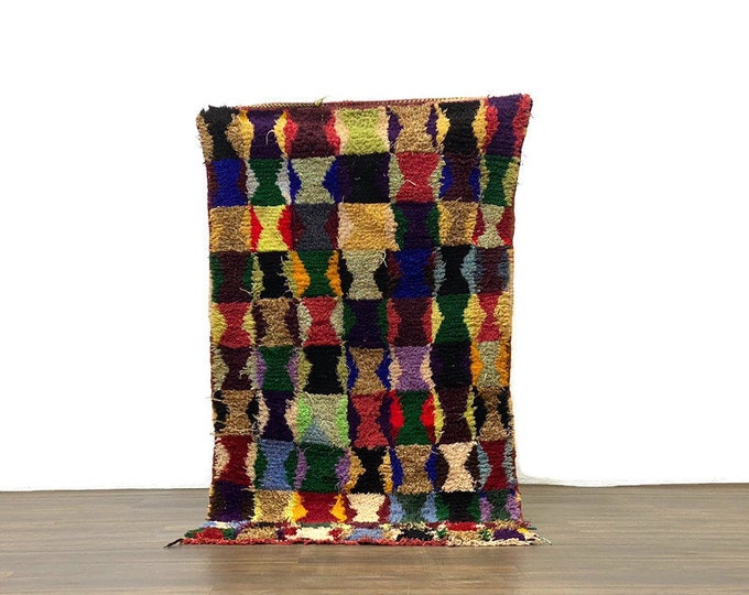Boucherouite Rug Vintage Runner Handknoted Shaggy Hallway 55X29 inch Colorful