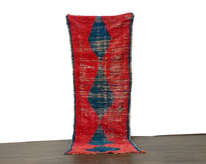 10'X2.8' Feet Gorgeous Rug Diamond Carpet Shaggy Runner Boucherouite And Wool 305X88 cm