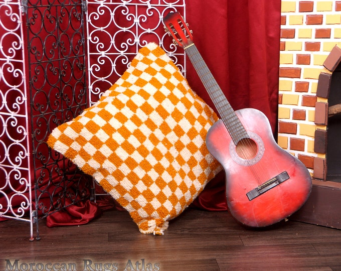 Lovely Pillows Handmade Cushion Checkred Cover Boho Pillows Yellow & White  Size 23x23 inch