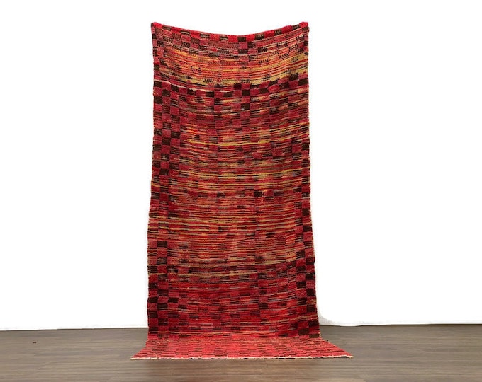 Checkered Rug Vintage Carpet Checkboard Runner Handmade Moroccan Carpet  (108x41 inch)