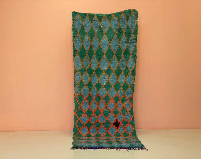 Vintage Boucherouite Runner Rug,3'x8' ft, Handmade Moroccan Rug, Colorful Berber Hallway Runner, Tribal Wool Carpet, Boho Moroccan Decor