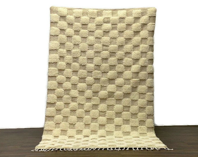 Check Runner Rug,Exclusive beni Ourain Rug,Teppich Area " Wool " Shaggy Off-White Hand Carpet,Entryway Kilim Rug