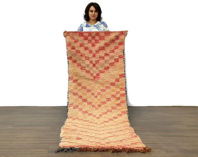 Oriental Runner Rug,Checkeboard  Rug,FarmHouse Runner Red Rug,Handcrafted Rug, 2x8 ft