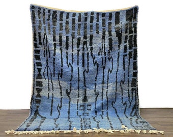 Custom Moroccan Boujad Rug – Handmade Wool Rug in Blue and Black, Berber Style Carpet, Made to Order Area Rug from Morocco- Cozy Berber Rug