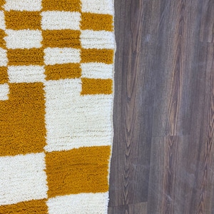 Boho Check Rug Beni Ourain Handwoven Yellow Hallway Teppich Area Wool Shaggy Carpet Checkerboard image 6