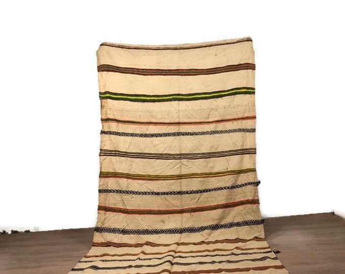 9.8'X4.9' Vintage Blanket Berbere 100% Wool Sofa Kilim Rug Carpet Handwoven Carpet 118X59 inch White Color