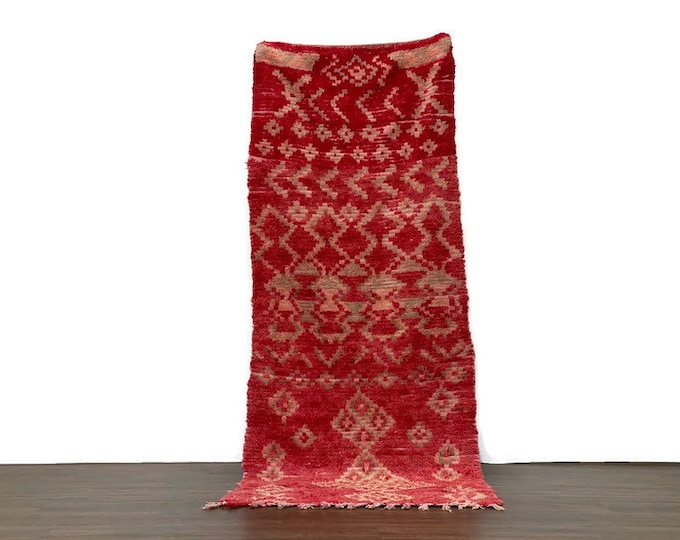 Boho Wool Rug BerberRunner  Handmade Carpet Shaggy Hallway Geometric Design (99x38 inch)