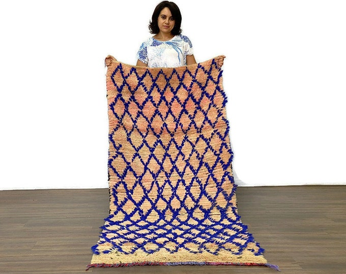 Vintage Moroccan Rug, Berber Tribal Rug,Handmade Bedroom Rug ,Blue Rug,Old Rug,2x7 ft