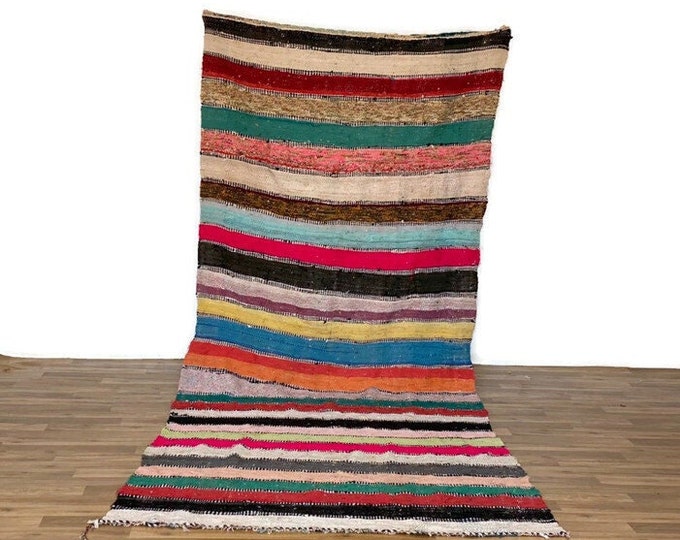 Vintage Blanket Berbere 100% Wool Sofa Kilim Rug Carpet Handwoven Carpet Multicolor 11'x4.9' ft