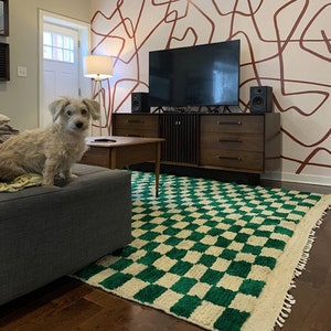 Bohemian Checkered Rug Handmade Carpet Moroccan Hallway Teppich Area Wool Shaggy Carpet Checkerboard Runner Green & White