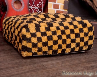 Checkred Moroccan Pouf Ottoman Pouffe Handmade Footstool Coffee Table Beanbag Footstool Pouf Pillow Handmade Black & Gold